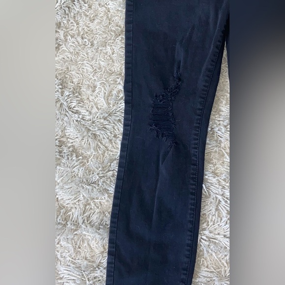 Angel Kiss Grunge Whimsigoth Pink Rose Embroidered Black Destructed Jeans Size 7 - Picture 9 of 10